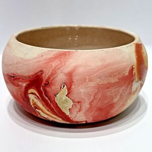 Vintage Nemadji Pottery Swirl Pot Handmade in USA Red Orange Native American